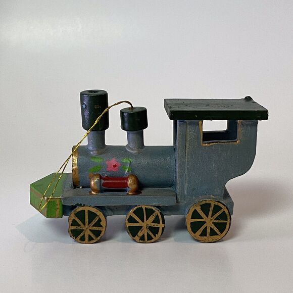 Vintage Christmas Lot 4 Painted Wood Ornaments Nutcracker Train Sled Drummer - Picture 4 of 16